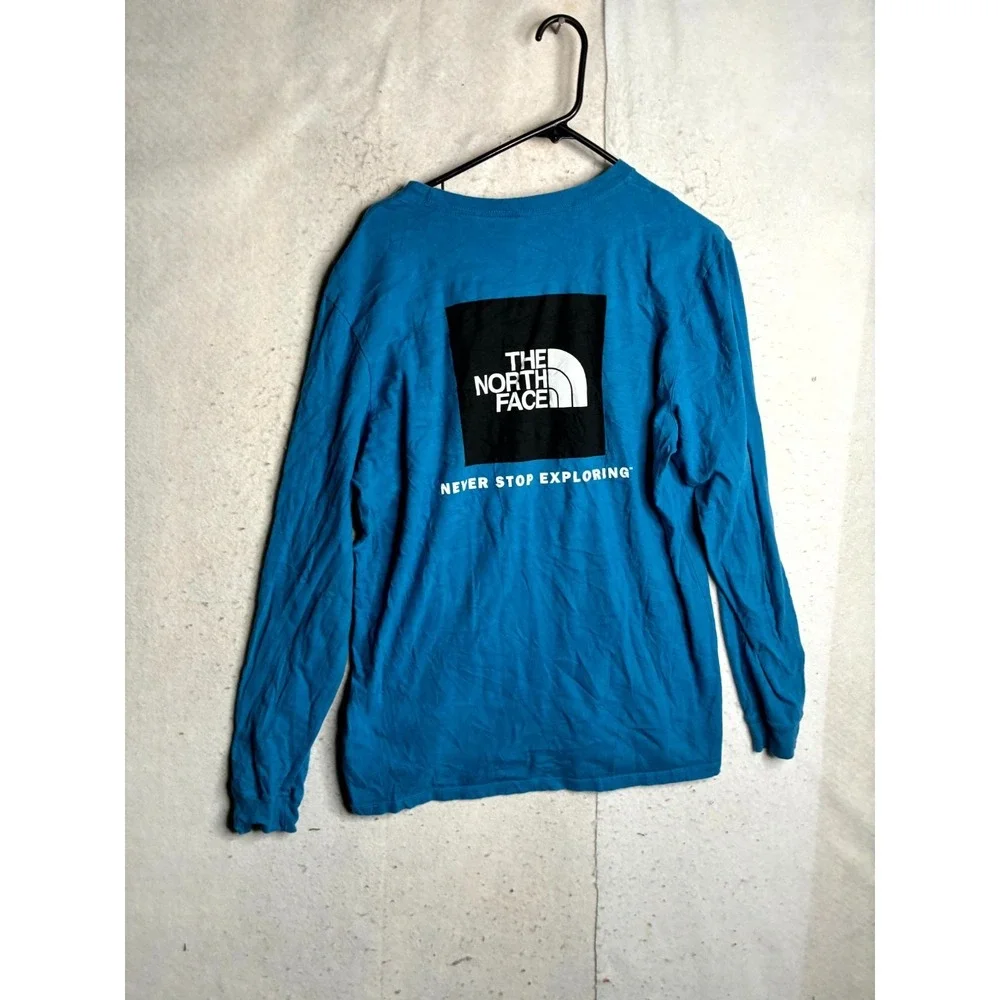 The North Face T Shirt Mens L Blue Circular Design Graphic Long Sleeve Crewneck